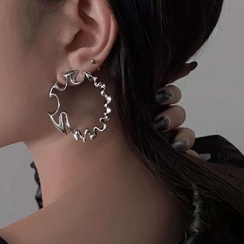 Elegant High Sense Irregular Metal Exaggerated Big Ear Ring