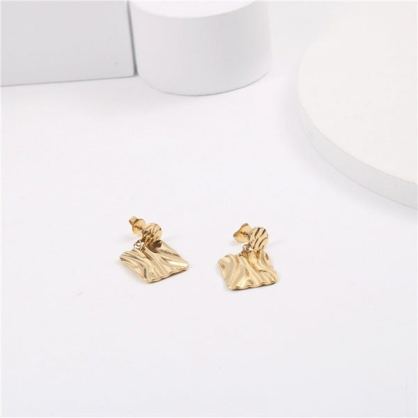 Pleated Metal Texture Shiny Geometric Earrings