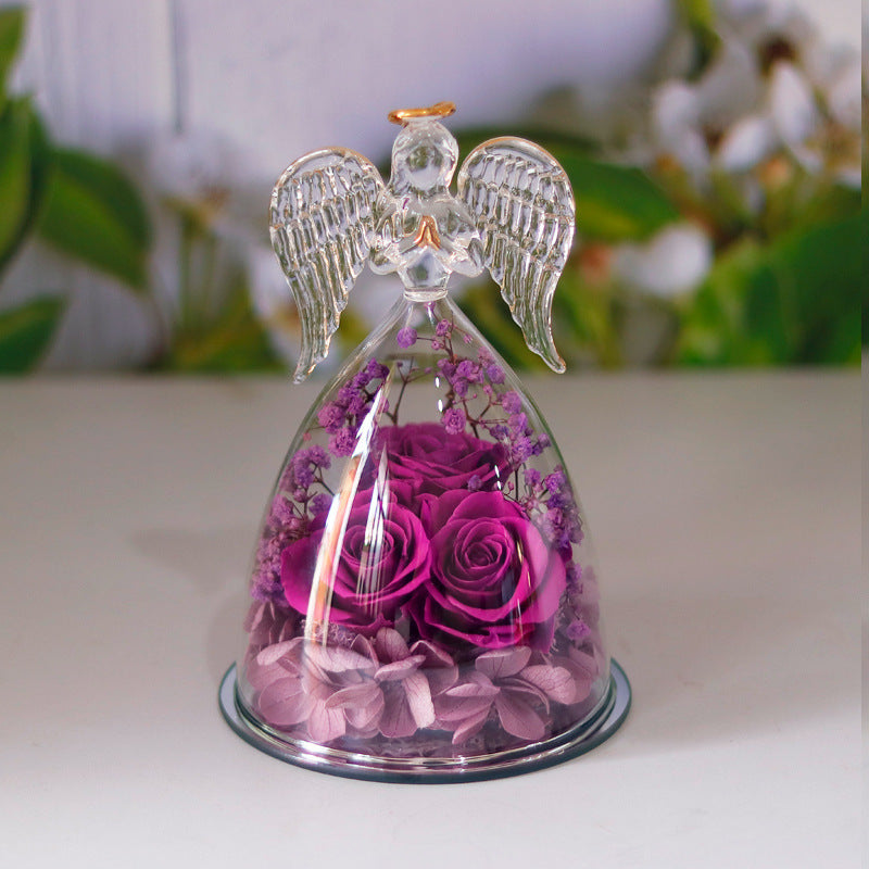 Eternal Flower Gift Box Angel Glass Cover Dried Rose Gift Box For Valentine's Day