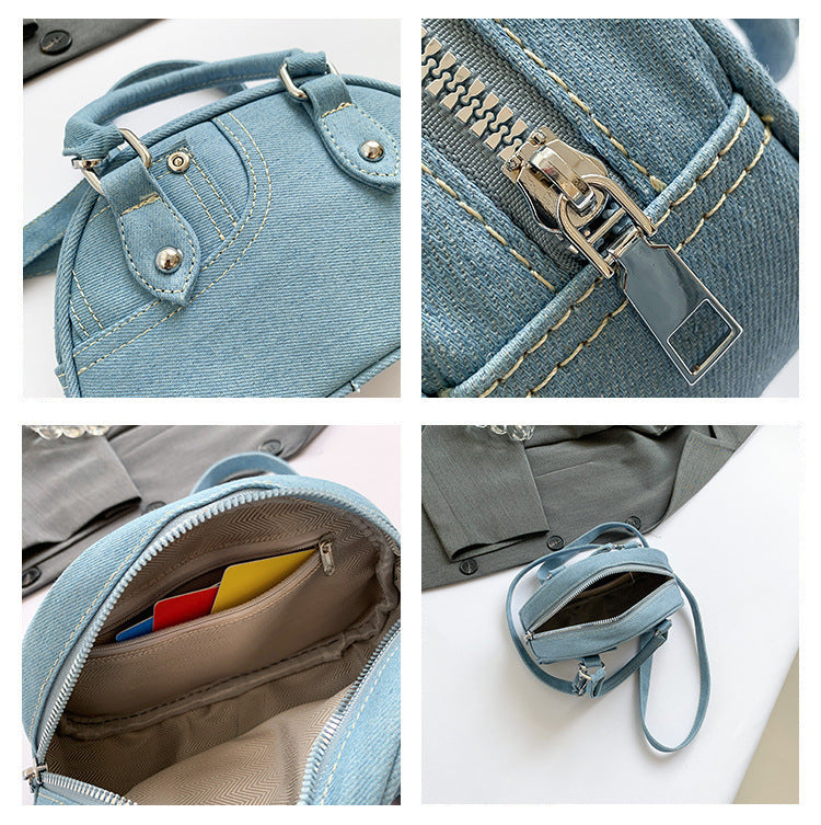 Denim Small Square Versatile Handheld Bowling Bag Retro Shoulder Messenger Bag