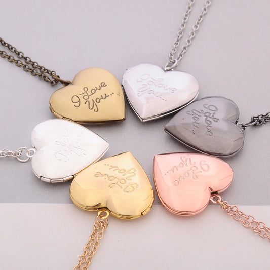 DIY Love Heart Secret Message Locket "I love you" Carved 6 Colors  Necklace Pendant Vintage Gift For Lover Couples Custom