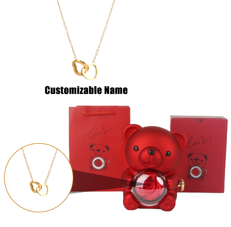 Teddy Bear Jewelry Gift Box with Round Necklace Gifts for Women Mom Wife