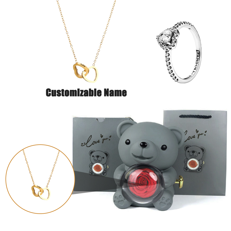 Teddy Bear Jewelry Gift Box with Round Necklace Gifts for Women Mom Wife