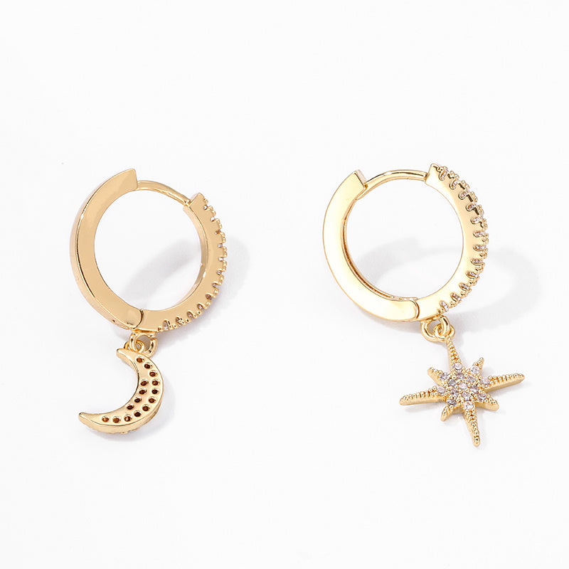 Fashion Star Moon Asymmetric Earrings