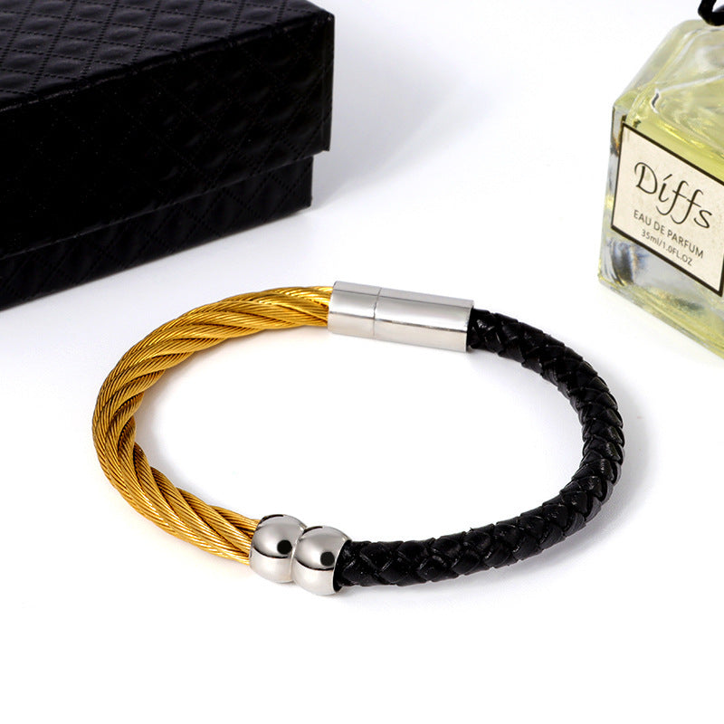 European And American Classic Style Wia Line And Leather Cord Bracelet