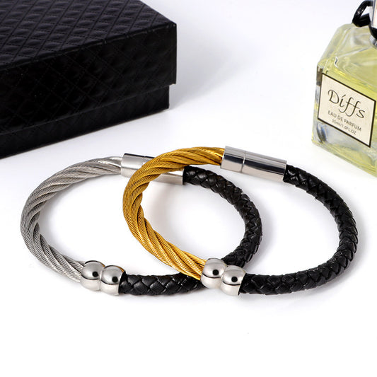 European And American Classic Style Wia Line And Leather Cord Bracelet