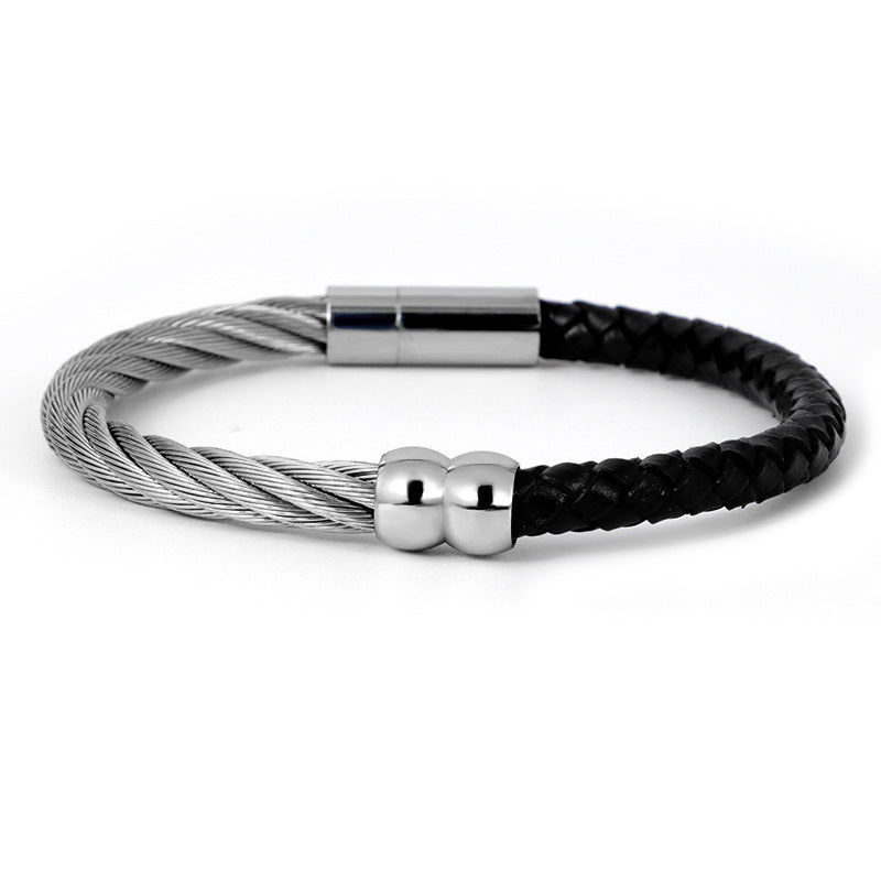 European And American Classic Style Wia Line And Leather Cord Bracelet