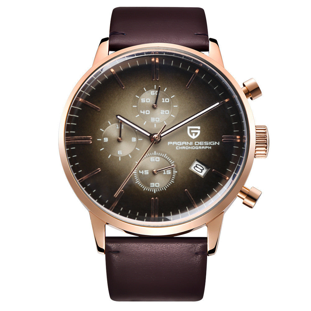 Multi-function three-eye calendar watch