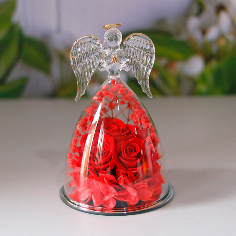 Eternal Flower Gift Box Angel Glass Cover Dried Rose Gift Box For Valentine's Day