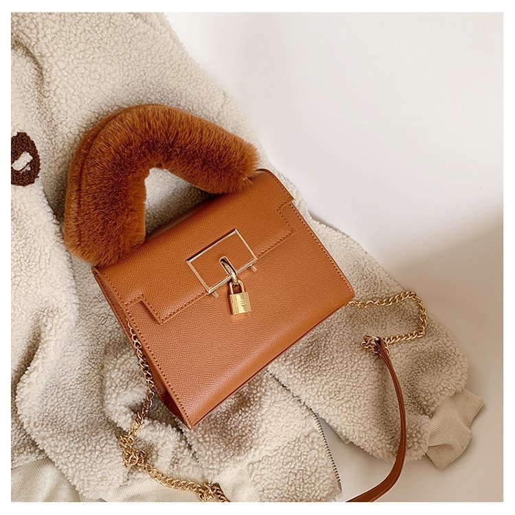 Fashion Chain One Shoulder Messenger Texture Lock Small Square Bag