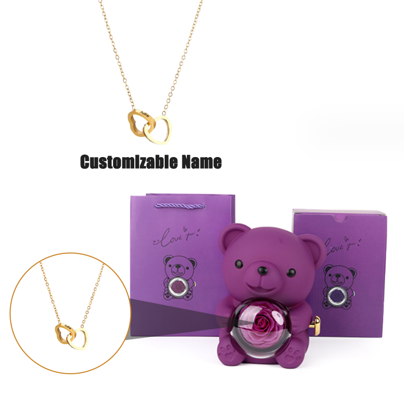 Teddy Bear Jewelry Gift Box with Round Necklace Gifts for Women Mom Wife