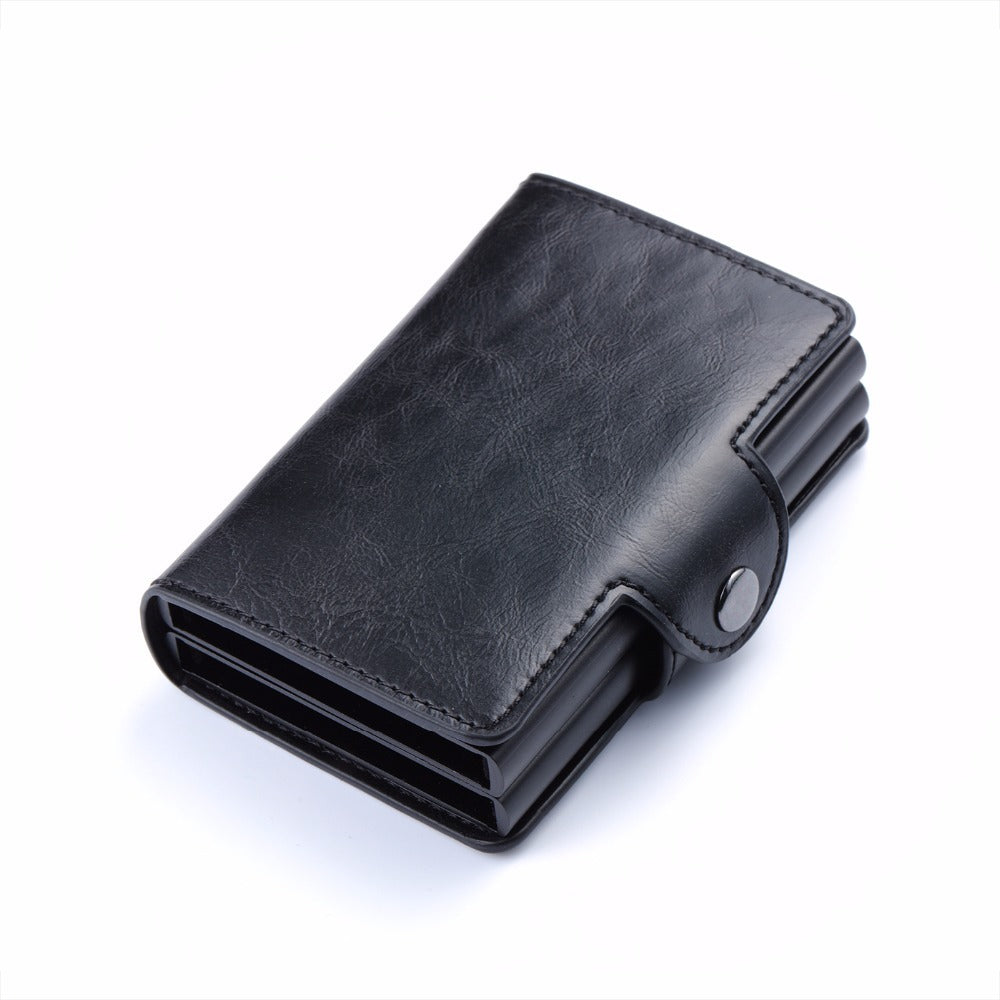 Men And Women Business Credit Card Holder Metal RFID Double Aluminium Box Crazy Horse Leather Travel Card Wallet