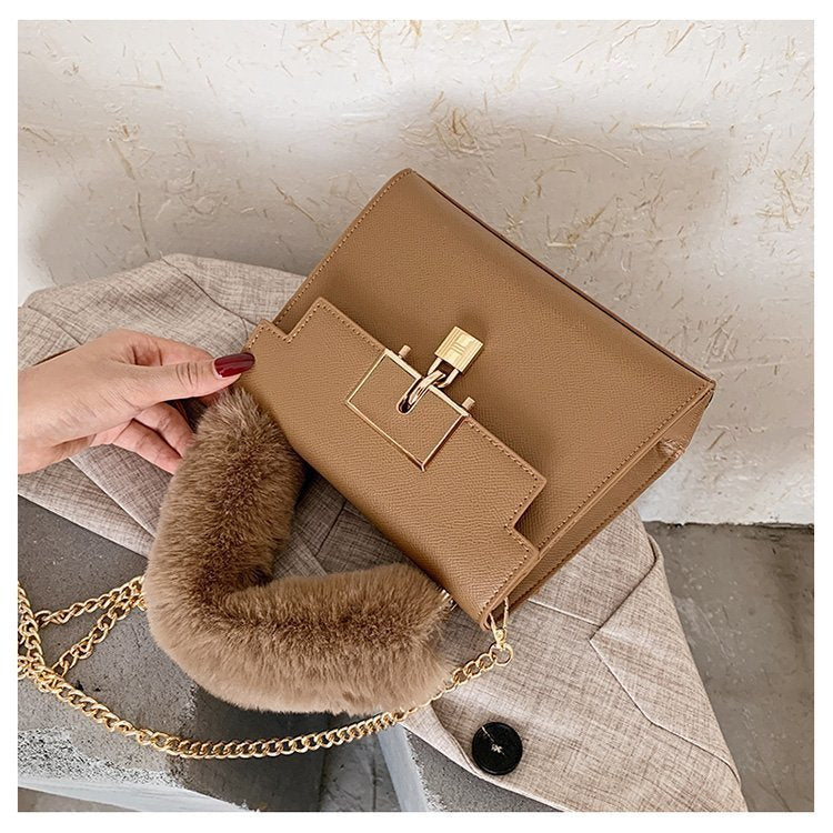 Fashion Chain One Shoulder Messenger Texture Lock Small Square Bag