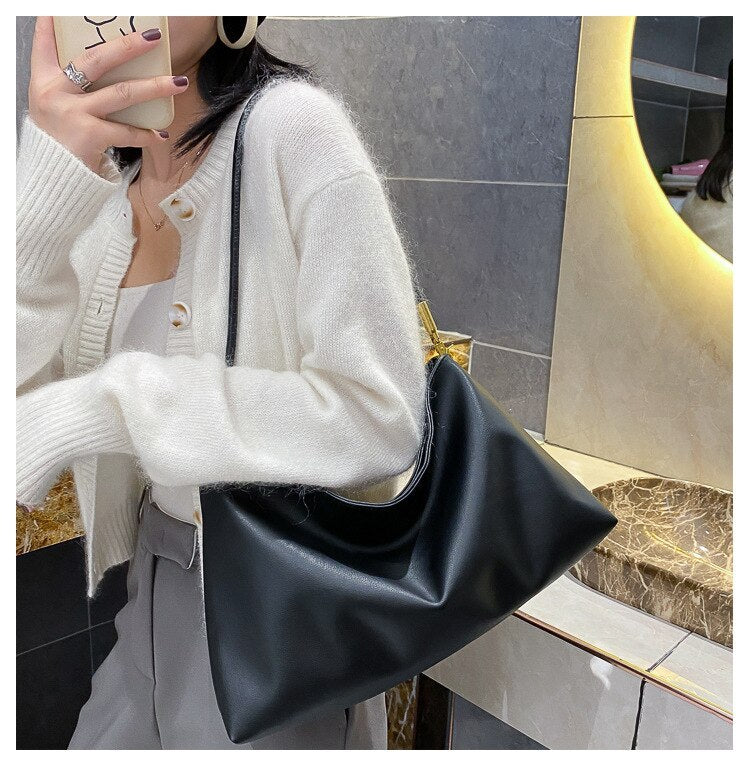 Large capacity bag single shoulder bag simple texture single shoulder armpit bag