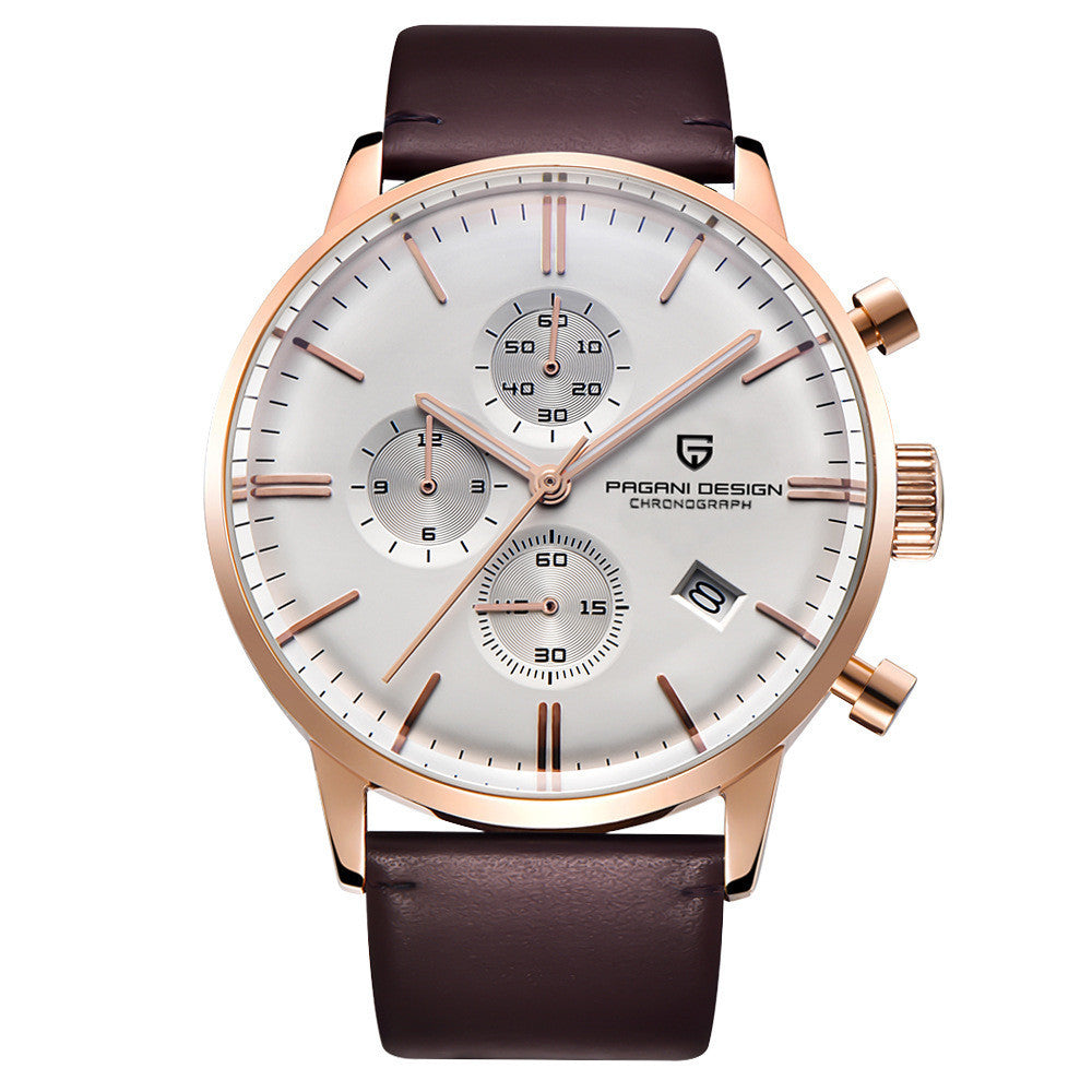 Multi-function three-eye calendar watch