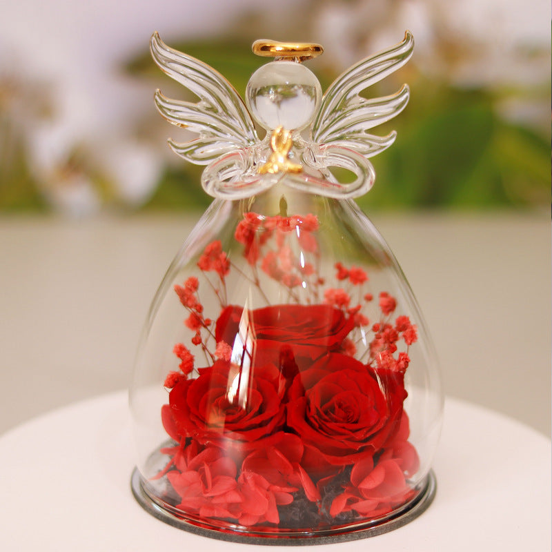 Eternal Flower Gift Box Angel Glass Cover Dried Rose Gift Box For Valentine's Day