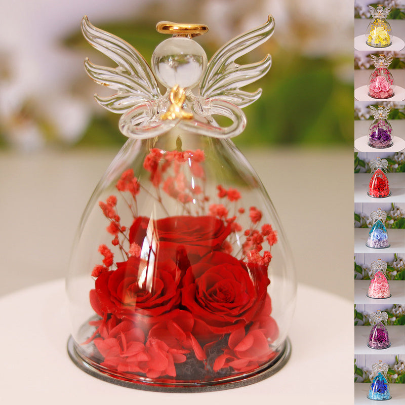 Eternal Flower Gift Box Angel Glass Cover Dried Rose Gift Box For Valentine's Day