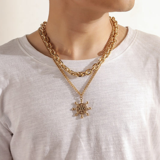 Double Thick Chain Anchor Men's Necklace