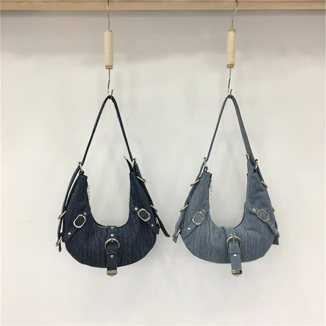 Special-interest Design Retro Metal Buckle Denim Shoulder Bag