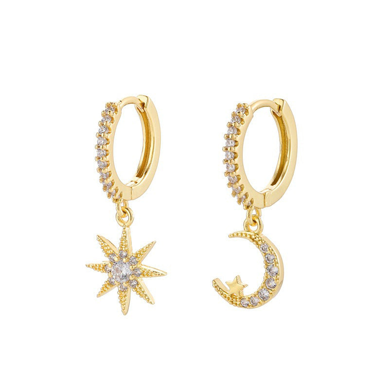 Fashion Star Moon Asymmetric Earrings