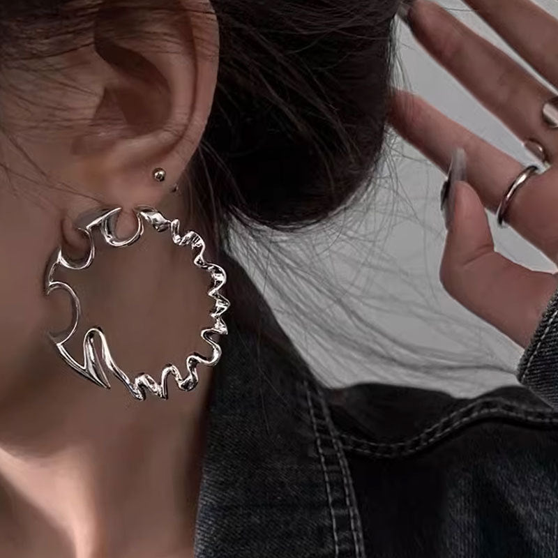 Elegant High Sense Irregular Metal Exaggerated Big Ear Ring