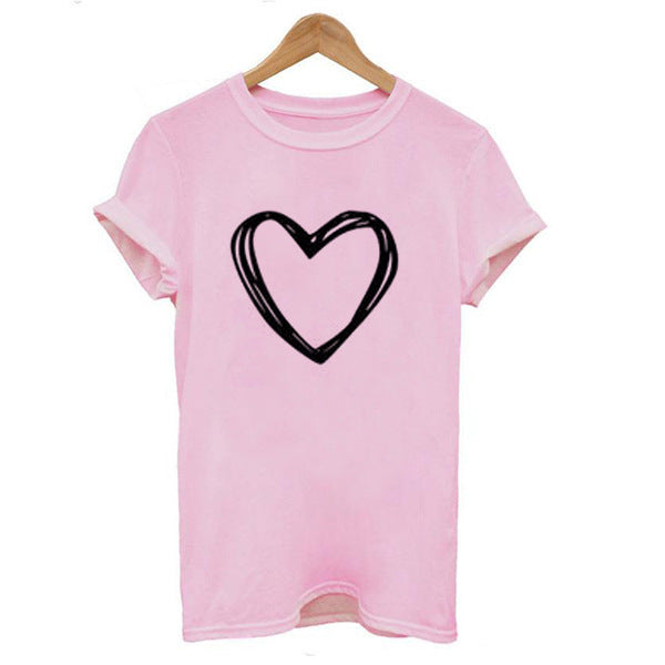 Heart Print T Shirt Women Short Sleeve O Neck Loose Tshirt Summer Women Causal Tee Shirt Tops Clothes Camisetas Mujer