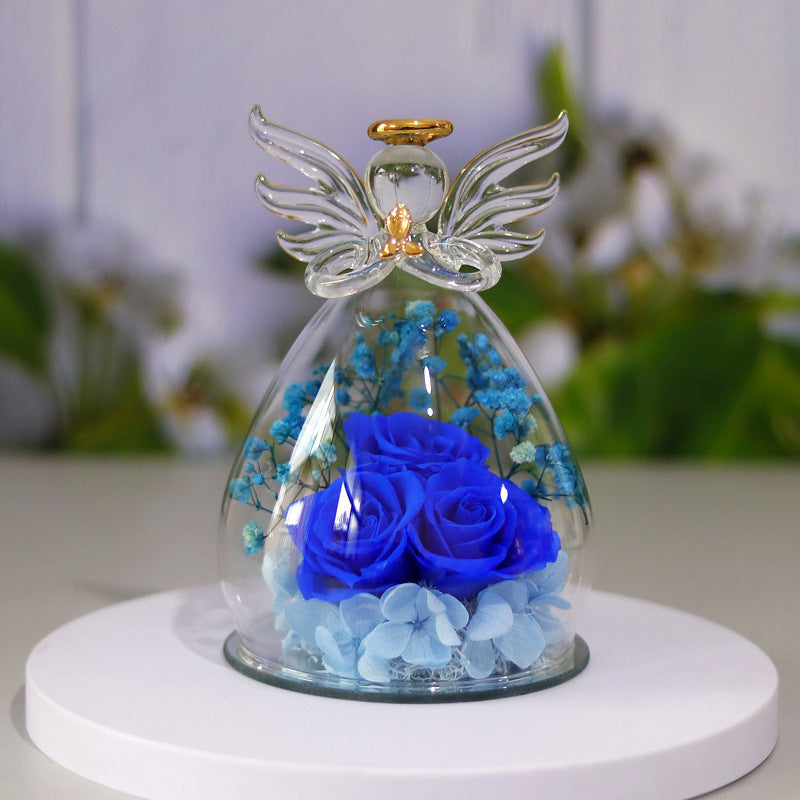 Eternal Flower Gift Box Angel Glass Cover Dried Rose Gift Box For Valentine's Day