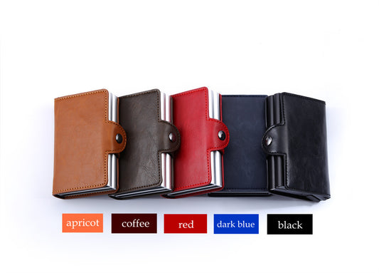 Men And Women Business Credit Card Holder Metal RFID Double Aluminium Box Crazy Horse Leather Travel Card Wallet