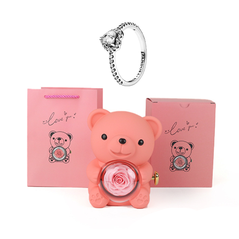 Teddy Bear Jewelry Gift Box with Round Necklace Gifts for Women Mom Wife