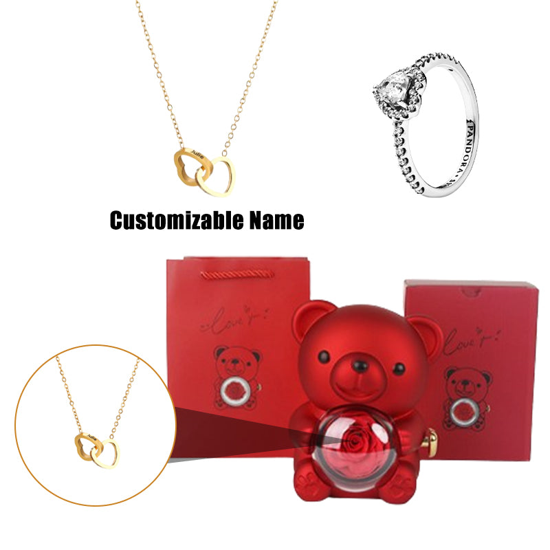 Teddy Bear Jewelry Gift Box with Round Necklace Gifts for Women Mom Wife