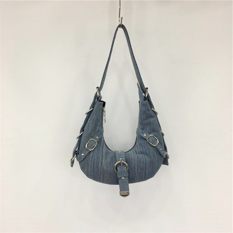 Special-interest Design Retro Metal Buckle Denim Shoulder Bag