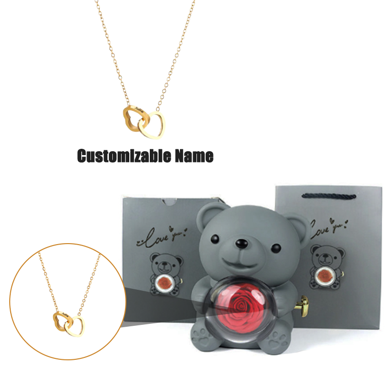 Teddy Bear Jewelry Gift Box with Round Necklace Gifts for Women Mom Wife