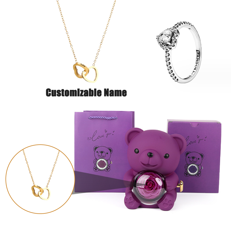 Teddy Bear Jewelry Gift Box with Round Necklace Gifts for Women Mom Wife