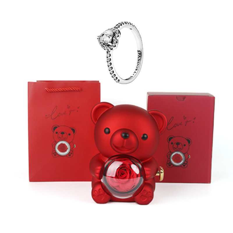 Teddy Bear Jewelry Gift Box with Round Necklace Gifts for Women Mom Wife