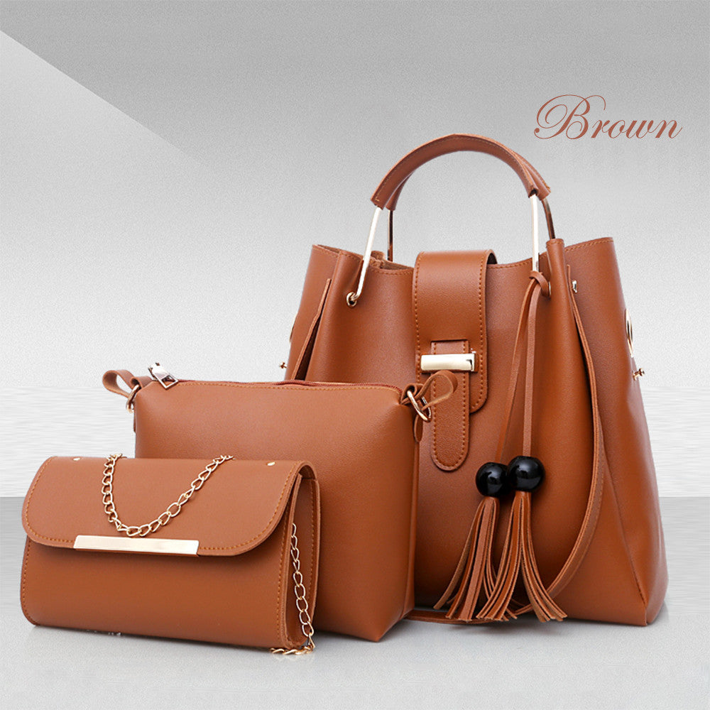 Women 3Pcs Or Set Handbags PU Leather Shoulder Bags Casual Tote Bag Tassel Metal Handle Designer Composite Bags