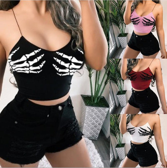 Talon Print Wipe Chest Suspender Close To The Waist Crop Small Vest Woman