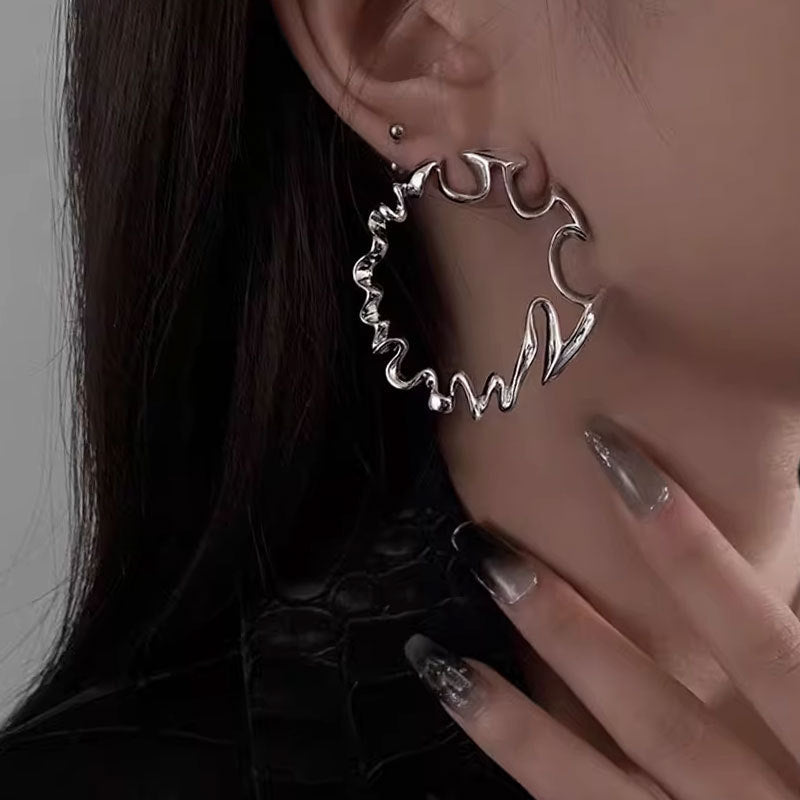 Elegant High Sense Irregular Metal Exaggerated Big Ear Ring