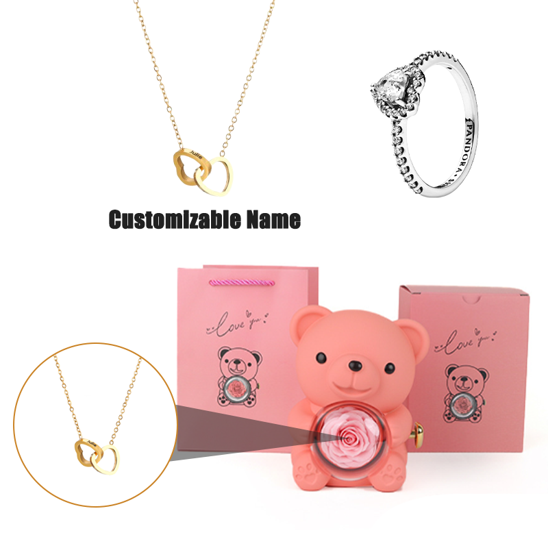 Teddy Bear Jewelry Gift Box with Round Necklace Gifts for Women Mom Wife