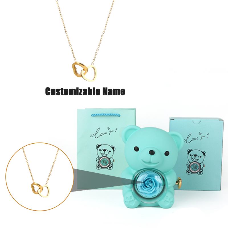 Teddy Bear Jewelry Gift Box with Round Necklace Gifts for Women Mom Wife