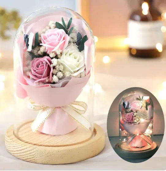 Bouquet con copertura a vetro che mischia eleganza e bellezza per un regalo perfetto - vari colori