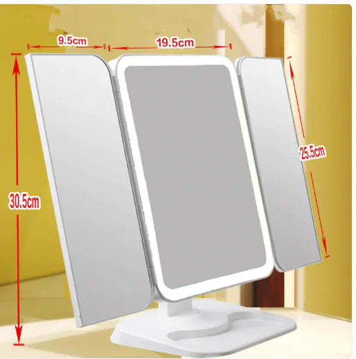 Trifold Makeup Mirror With Light 68 LED Vanity Mirrors 10X Magnifying 180Rotation