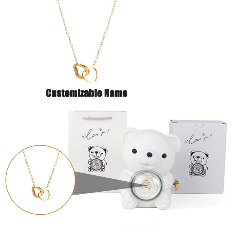 Teddy Bear Jewelry Gift Box with Round Necklace Gifts for Women Mom Wife