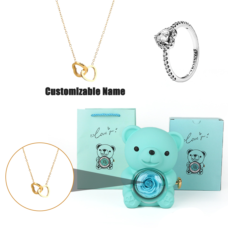 Teddy Bear Jewelry Gift Box with Round Necklace Gifts for Women Mom Wife