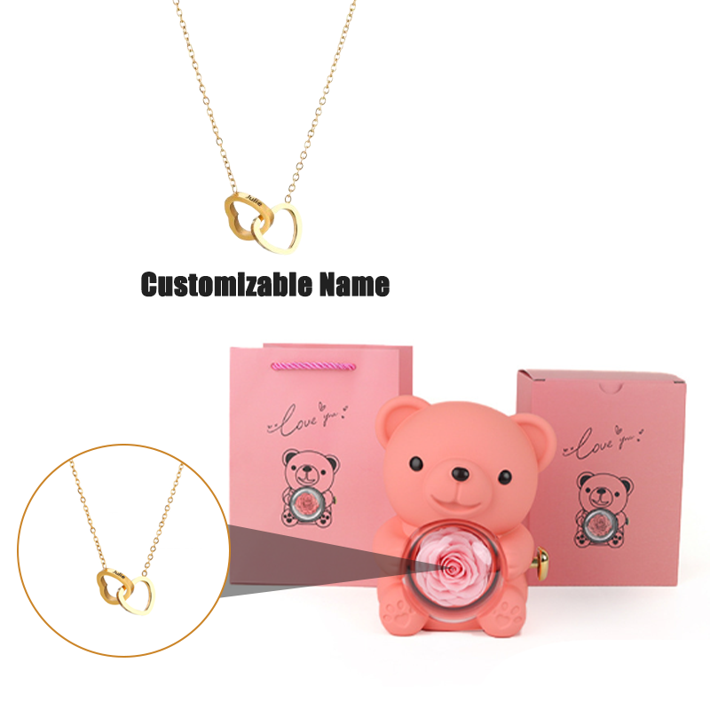 Teddy Bear Jewelry Gift Box with Round Necklace Gifts for Women Mom Wife