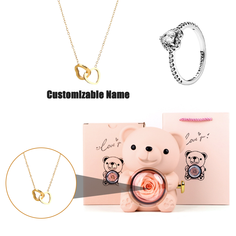 Teddy Bear Jewelry Gift Box with Round Necklace Gifts for Women Mom Wife