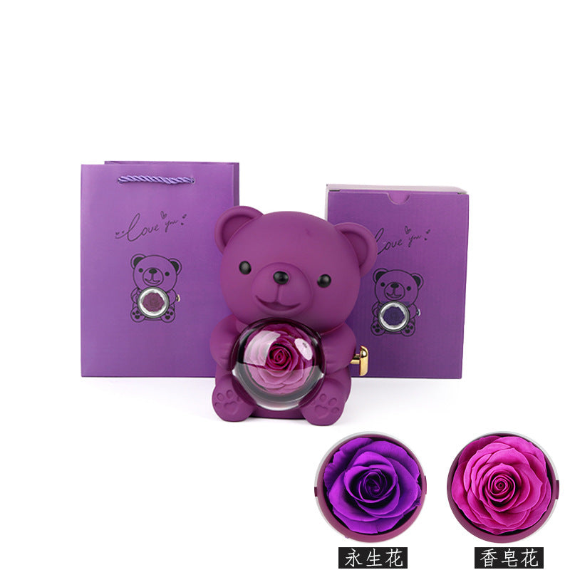 Teddy Bear Jewelry Gift Box with Round Necklace Gifts for Women Mom Wife