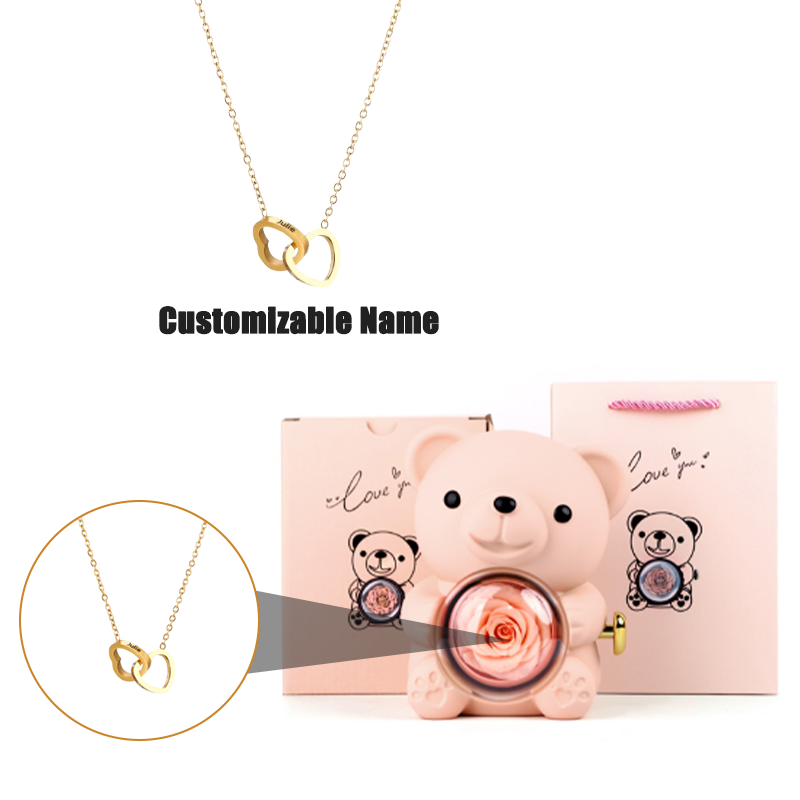 Teddy Bear Jewelry Gift Box with Round Necklace Gifts for Women Mom Wife