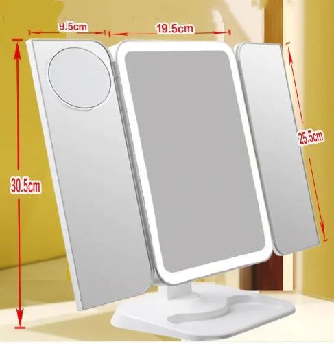 Trifold Makeup Mirror With Light 68 LED Vanity Mirrors 10X Magnifying 180Rotation