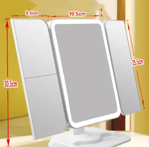 Trifold Makeup Mirror With Light 68 LED Vanity Mirrors 10X Magnifying 180Rotation