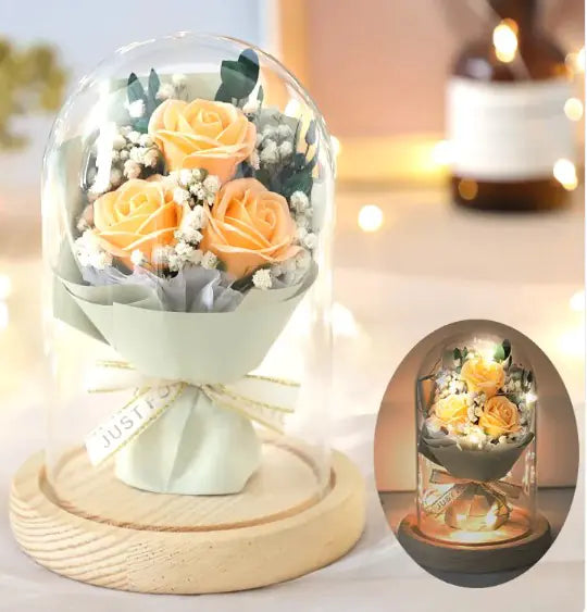 Bouquet con copertura a vetro che mischia eleganza e bellezza per un regalo perfetto - vari colori